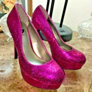 👠G by GUESS Glitter Barbiecore Pumps Glamorous Luxury Stilettos 7.5 Pink Barbie